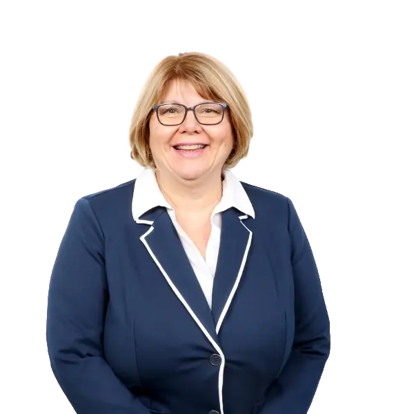 Marie-josee Gouin Conseillère hébergement Visavie Kindhearted senior care professional smiling in professional attire, promoting compassionate elderly support services.